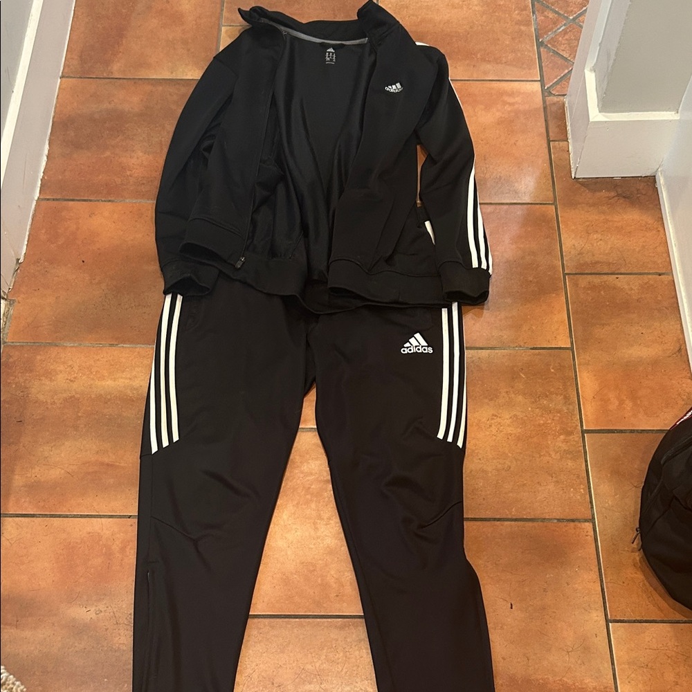 Adidas Black and White Sweat Set with Iconic Stripes